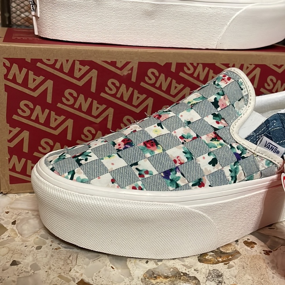 Vans Classic slip on stacked platform Woven Denim Floral - Picture 3 of 10
